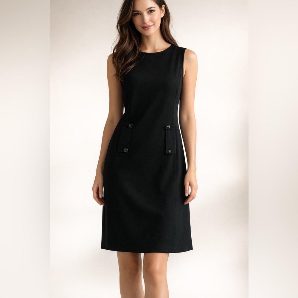 St. John Black Mini Dress with Button Accents